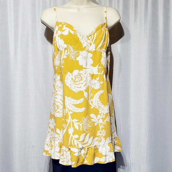Wild Fable Golden Yellow Floral Ruffled Mini Dress (XL) - Picture 4 of 9